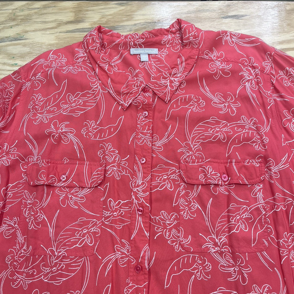 Woman Within Floral Button Down Blouse Top Size 5X Blue Lightweight Flowy Office - Picture 5 of 11